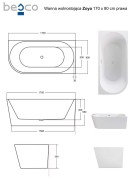 Wanna wolnostojąca Zoya Besco 170x80 prawa biała + syfon chrom