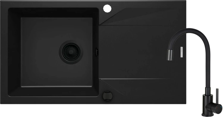 Zlewozmywak granitowy z baterią 1-komorowy z ociekaczem Deante Evora