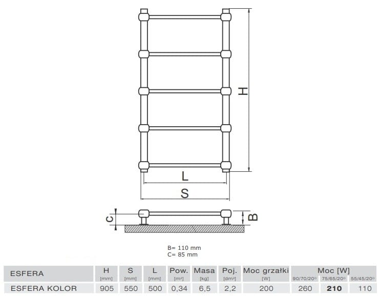 Grzejnik łazienkowy dekoracyjny Radeco Esfera 90,5x55cm kolor