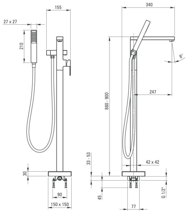 Bateria wannowa wolnostojąca z kompletem natryskowym Deante Anemon Bis BCZ017M