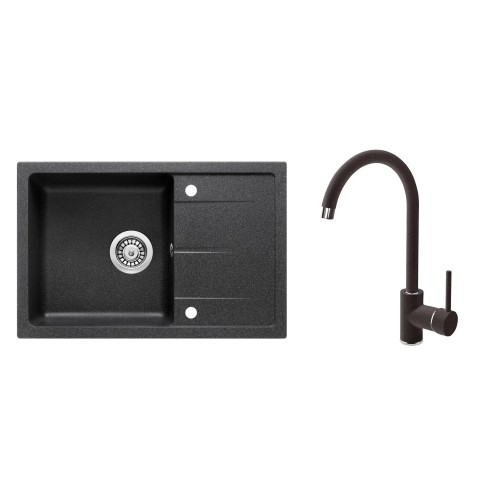 Zlewozmywak stalowy + bateria zlew. stojąca + osprzęt Deante