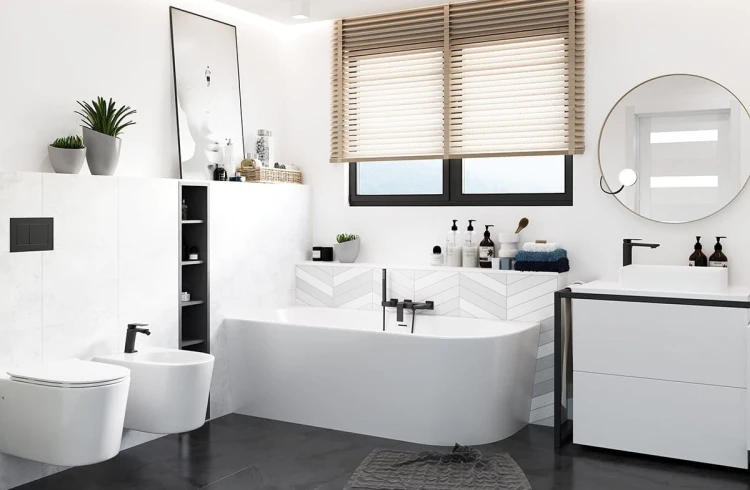 Wanna wolnostojąca narożna corsan intero 150 x 75 montaż lewostronny korek klik-klak grafit / gunmetal