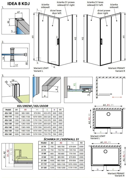 Kabina prysznicowa Radaway Idea 8 Black KDJ lewa