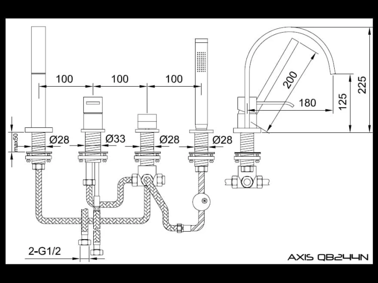 Bateria wannowa 4-otworowa KOHLMAN Axis QB244N