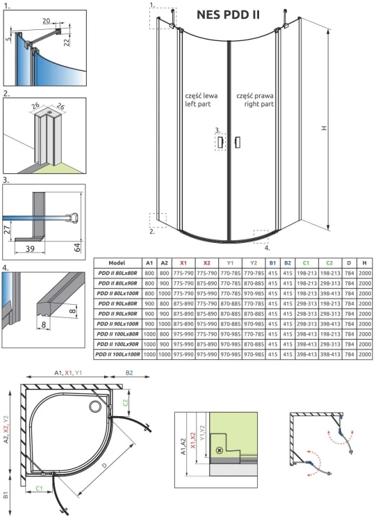 Kabina półokrągła Radaway Nes PDD II 80x100x200 szkło przejrzyste