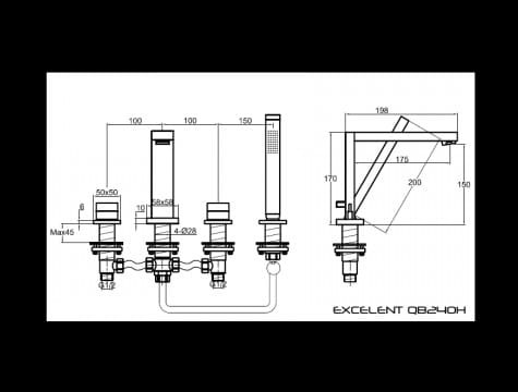 Bateria wannowa 4-otworowa KOHLMAN Excelent QB240H