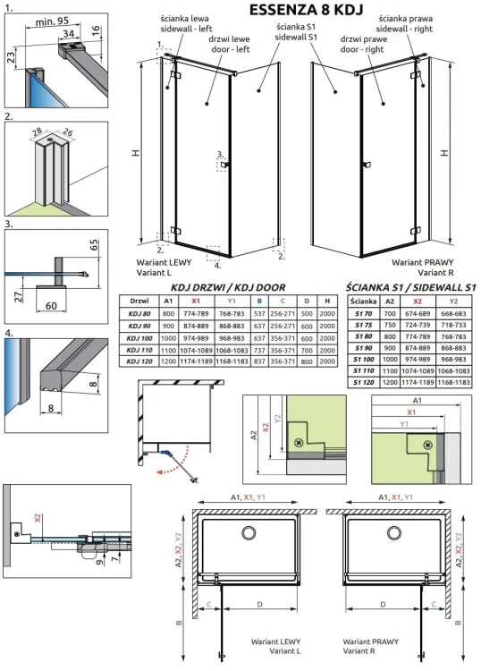 Kabina prysznicowa Radaway Essenza 8 Brushed Nickel KDJ lewa