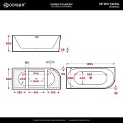 Wanna narożna intero v230slgl 140 cm montaż lewostronny przelew szczelinowy korek klik klak złoty