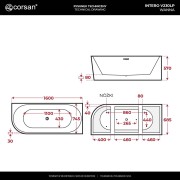 Wanna narożna intero v230lpch 160 cm montaż prawostronny przelew szczelinowy korek klik klak chrom
