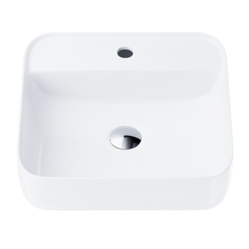 Umywalka nablatowa corsan 649902 kwadratowa 395x395x145 mm z otworem na baterię i korkiem klik-klak chrom