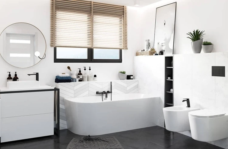 Wanna wolnostojąca narożna corsan intero 150 x 75 montaż prawostronny korek klik-klak czarny