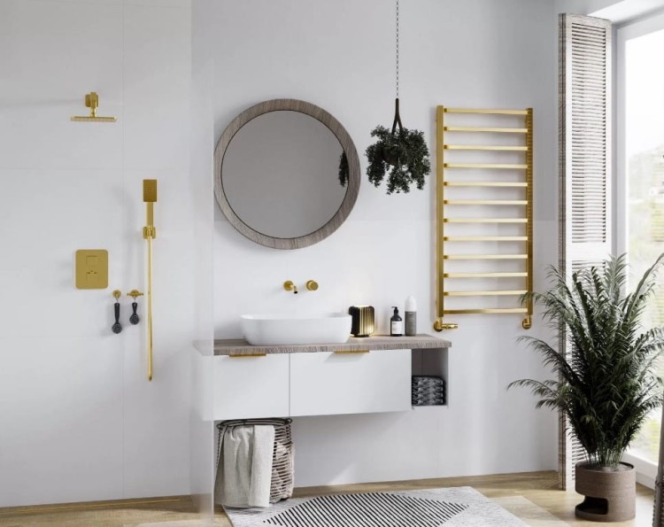 Grzejnik łazienkowy Aurum złoty 110x53 Luxrad + zawory