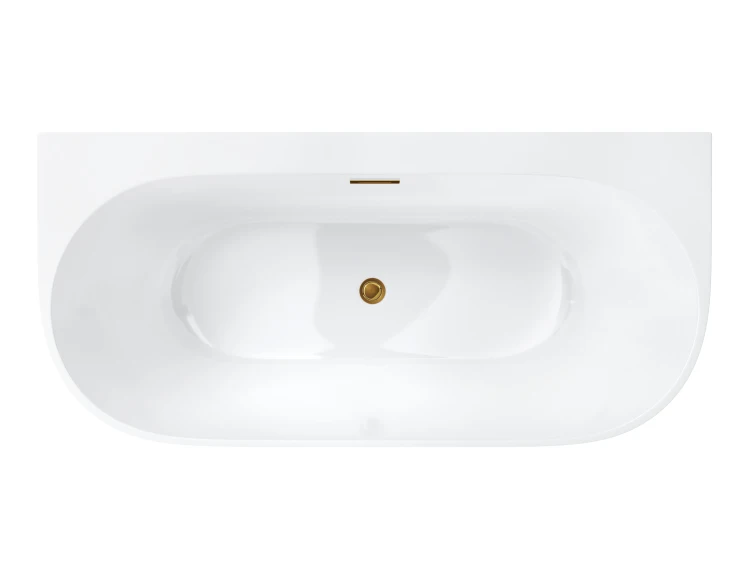 Wanna przyścienna wolnostojąca corsan mono 150 x 75 cm z szeroką krawędzią korek klik-klak szczotkowane złoto