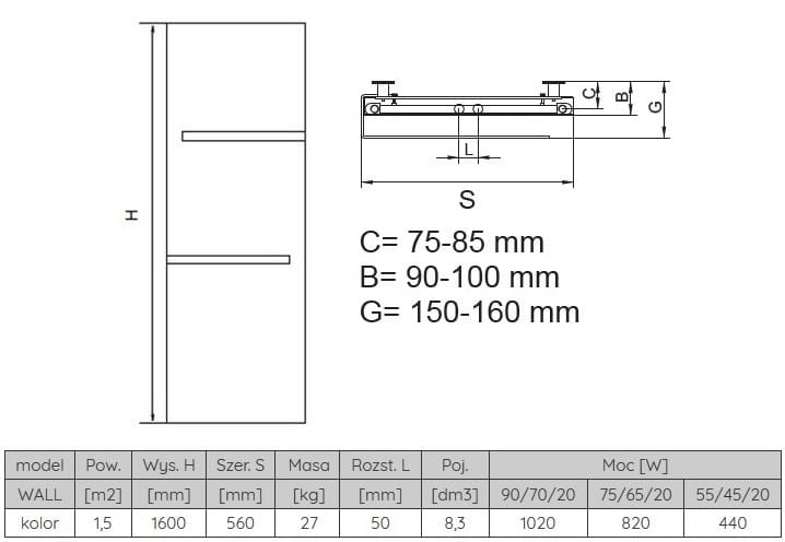 Grzejnik dekoracyjny Radeco Wall 160x56cm