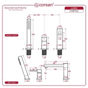 Bateria wannowa 3 otworowa lugo cmb7542bsl z wylewką i słuchawką prysznicową stal szczotkowana