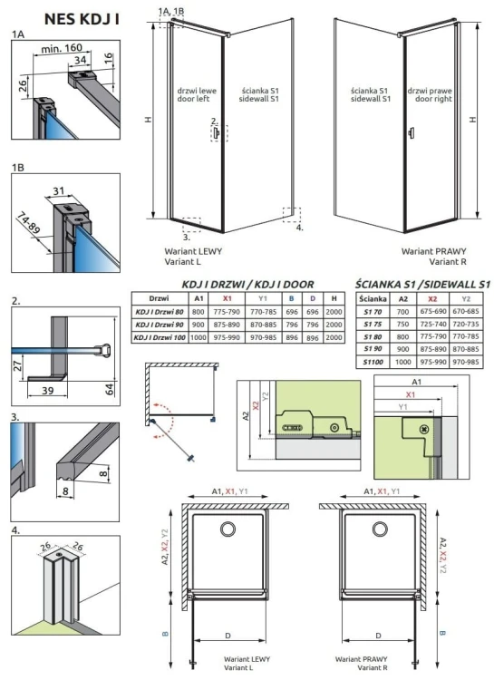 Kabina prysznicowa Radaway Nes Brushed Gold KDJ I lewa
