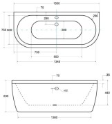 Wanna przyścienna Besco Volya 150x75 cm biała
