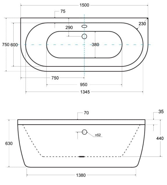 Wanna przyścienna Besco Volya 150x75 cm biała