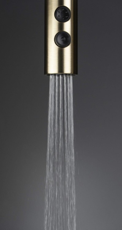 Bateria kuchenna z wyciąganą wylewką Olfato Deante złoto szczotkowane