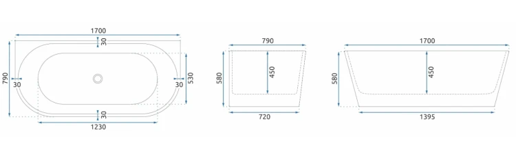 Wanna akrylowa przyścienna Veneta 170x79 cm REA