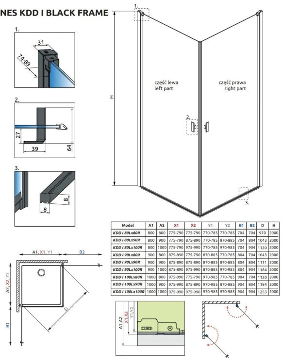 Kabina prysznicowa Nes Black KDD I Frame Radaway