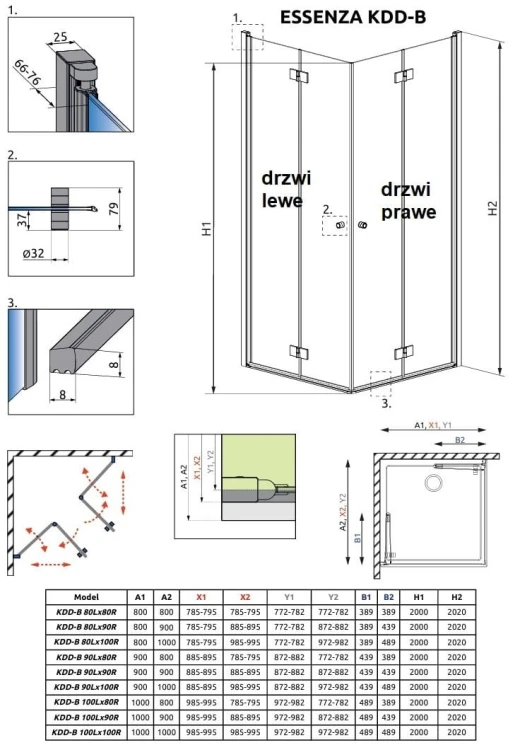 Kabina prysznicowa Radaway Essenza KDD-B 80x100x200 przejrzysta