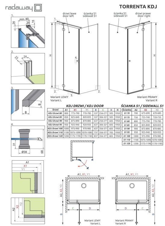 Kabina kwadratowa Radaway Torrenta KDJ 110x110x195 prawa, szkło przejrzyste