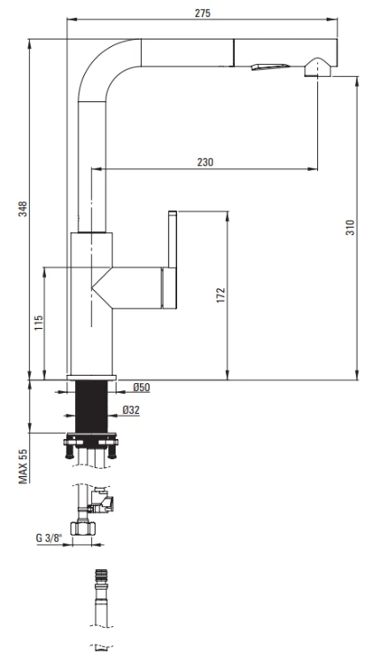 Bateria kuchenna z wyciąganą wylewką złoto szczotkowane Momi Deante