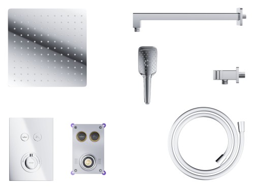 Zestaw prysznicowy podtynkowy corsan box termostat przyciskowy deszczownica 25cm chrom