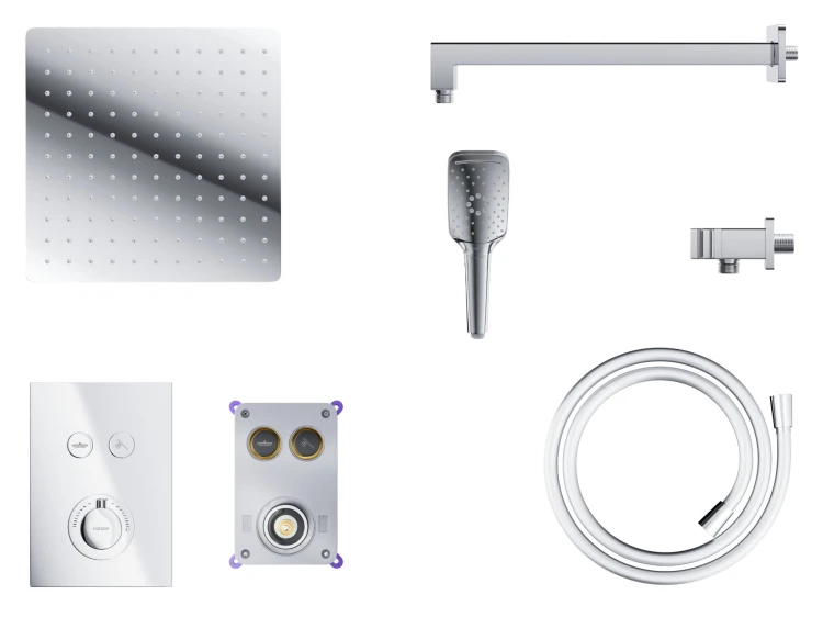 Zestaw prysznicowy podtynkowy corsan box termostat przyciskowy deszczownica 25cm chrom