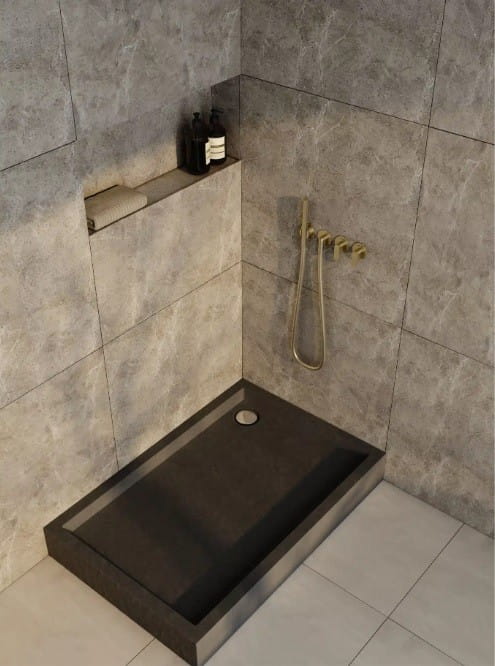 Brodzik prostokątny FAVORY PLUS BLACK STONE 90x100 Schedpol Schedline, czarny + syfon