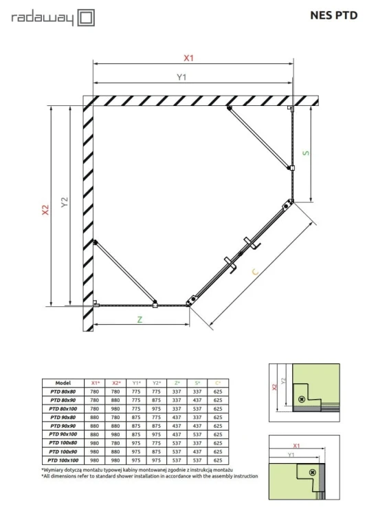 Kabina pięciokątna Radaway Nes Black PTD 90x100x200 przejrzysta