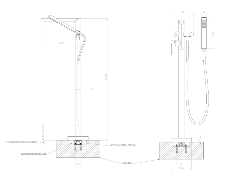 Deante Alpinia Bateria wannowa wolnostojąca z kompletem natryskowym
