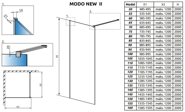 Kabina Radaway Modo New Black II 55x200 szkło przejrzyste