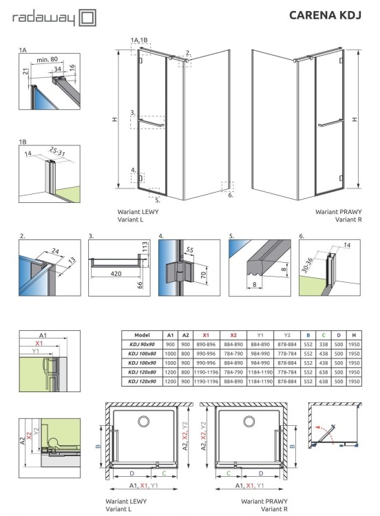 Kabina prostokątna Radaway Carena KDJ 120x90x195 prawa