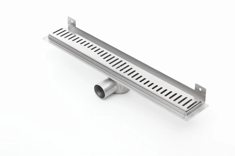 Odpływ liniowy ścienny z flanszą i metalowym syfonem Kesmet 50 cm z rusztem Stripes