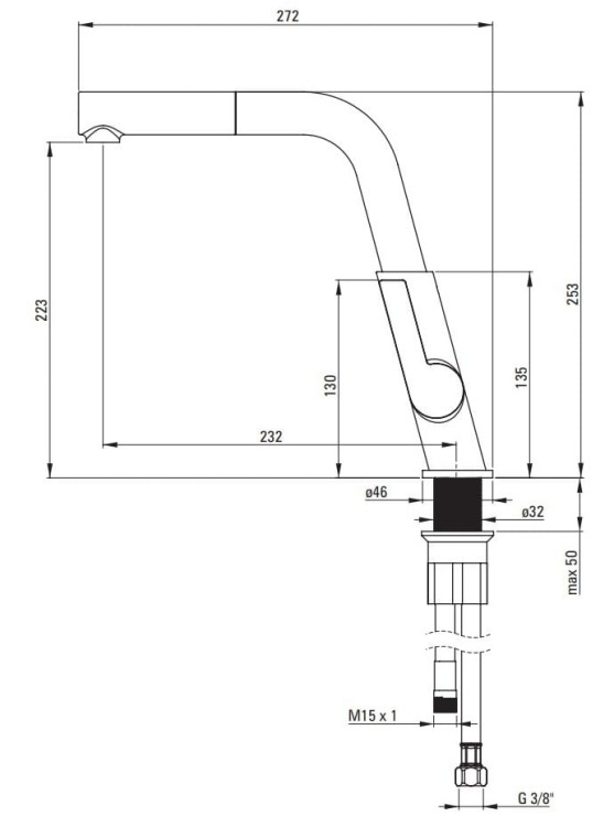 Bateria kuchenna z wyciąganą wylewką Silia Deante titanium
