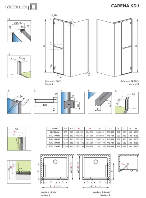 Kabina kwadratowa Radaway Carena KDJ 90x90x195 prawa