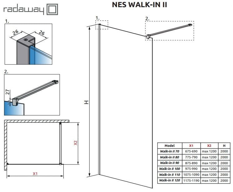 Kabina prysznicowa Radaway Nes Black Walk-in II Frame 120x200