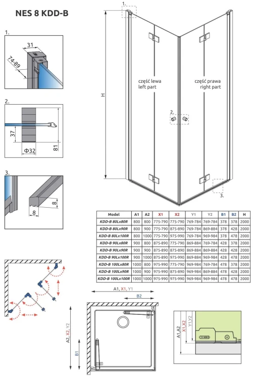 Kabina prysznicowa Radaway Nes 8 Black KDD B 90x90x200