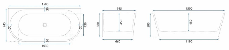 Wanna przyścienna akrylowa biała Olimpia 150 REA