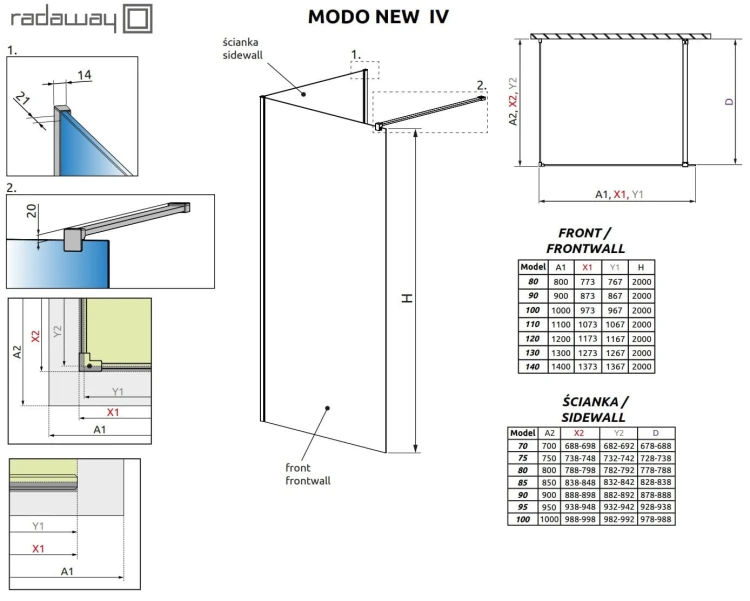 Kabina prysznicowa walk-in Radaway Modo New IV 90x90x200