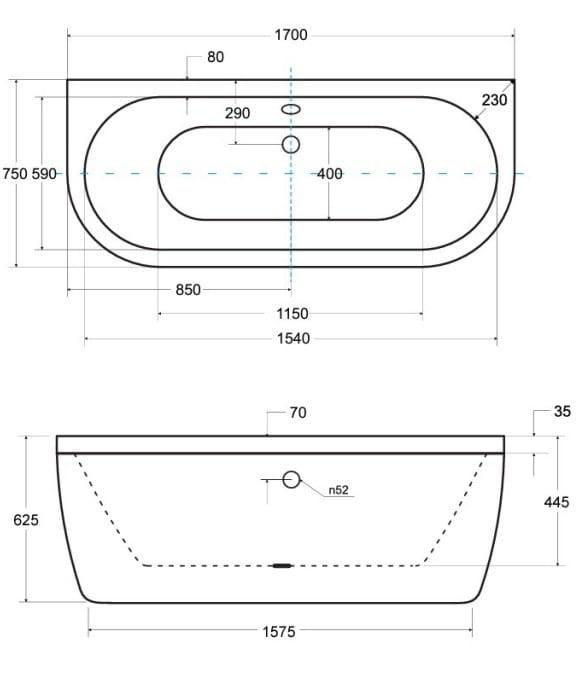 Wanna przyścienna Besco Volya 170x75 cm biała