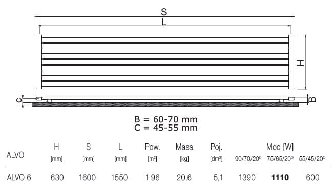Grzejnik łazienkowy dekoracyjny Radeco Alvo 6 63x160cm