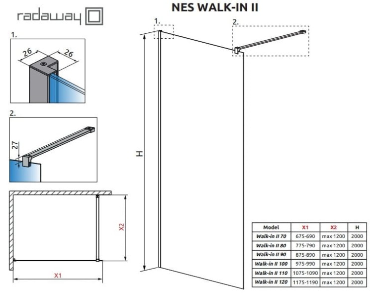 Kabina prysznicowa Radaway Nes Walk-in II 110x200