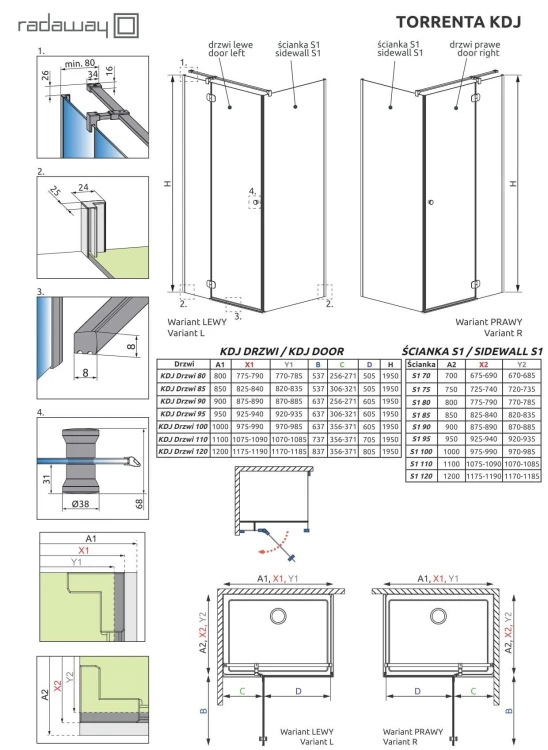 Kabina kwadratowa Radaway Torrenta KDJ 90x90x195 lewa, szkło przejrzyste