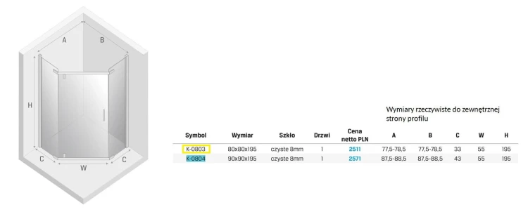 Kabina pięciokątna New Trendy New Komfort 80x80x195 szkło czyste