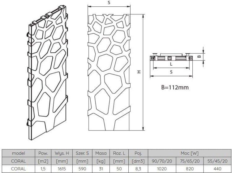 Grzejnik łazienkowy dekoracyjny Radeco Coral 161,5x59cm