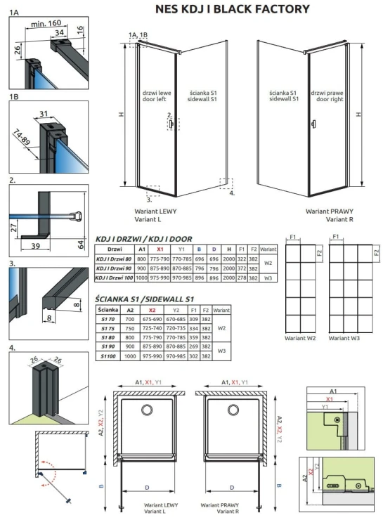 Kabina Radaway Nes 8 Black KDJ I Factory 90x90x200 lewa