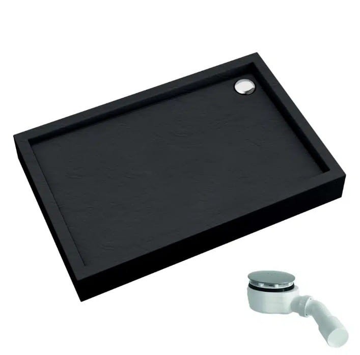 Brodzik prostokątny FAVORY PLUS BLACK STONE 90x100 Schedpol Schedline, czarny + syfon